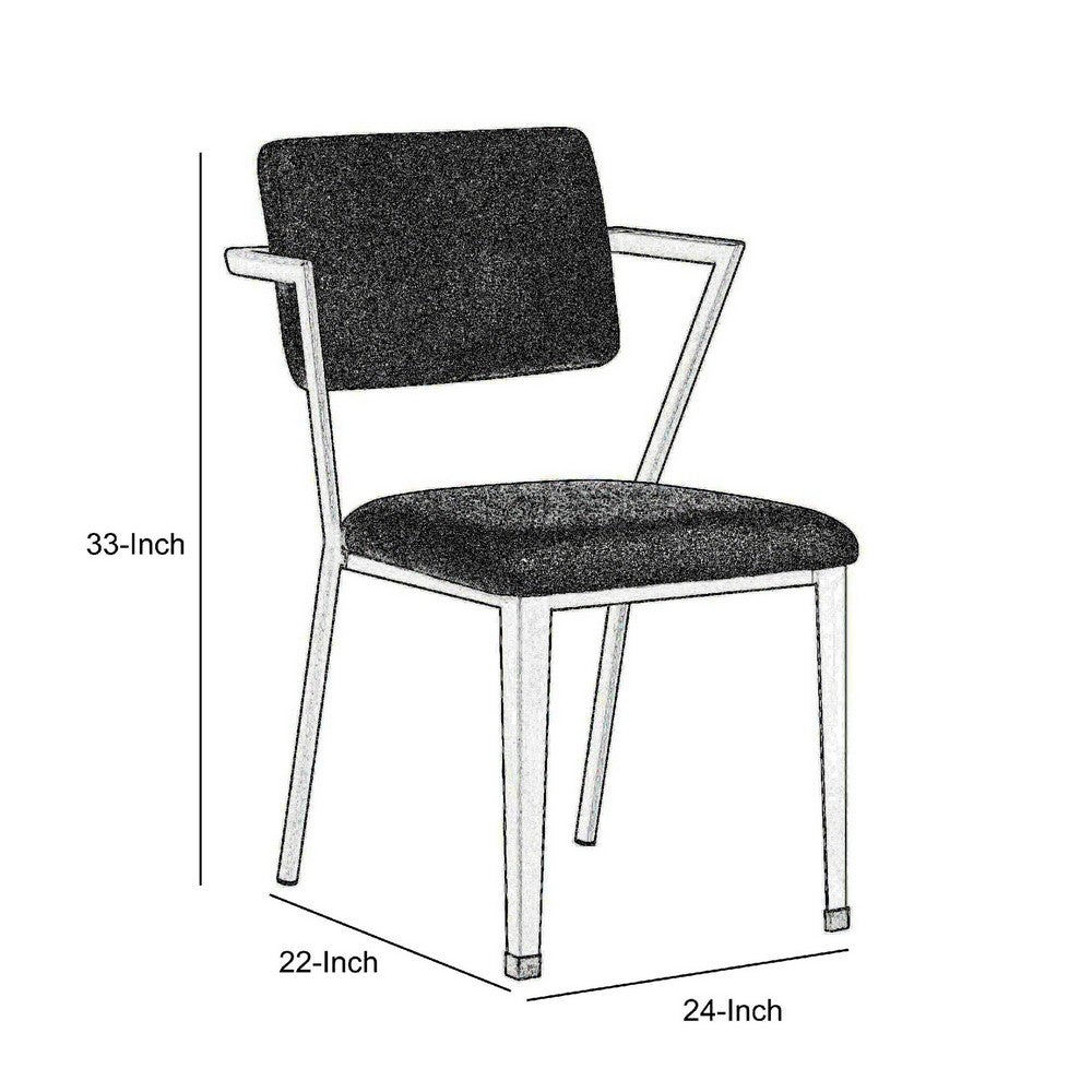 Fabric Upholstered Metal Dining Chair, Set of 2, Gray and Black - BM204487