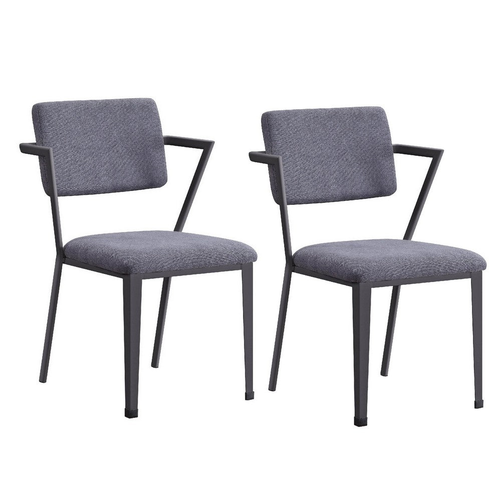 Fabric Upholstered Metal Dining Chair, Set of 2, Gray and Black - BM204487