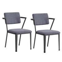 Fabric Upholstered Metal Dining Chair, Set of 2, Gray and Black - BM204487