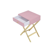Wood and Metal Side Table with Crossed Base, Pink and Gold - BM204494