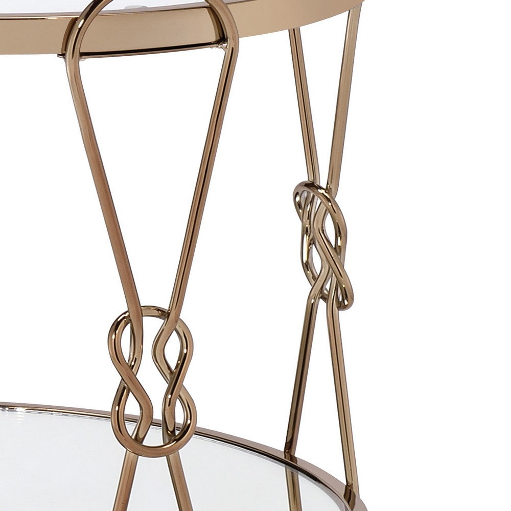 Metal End Table with Mirrored Top and 1 Bottom shelf, Gold and Clear - BM204504