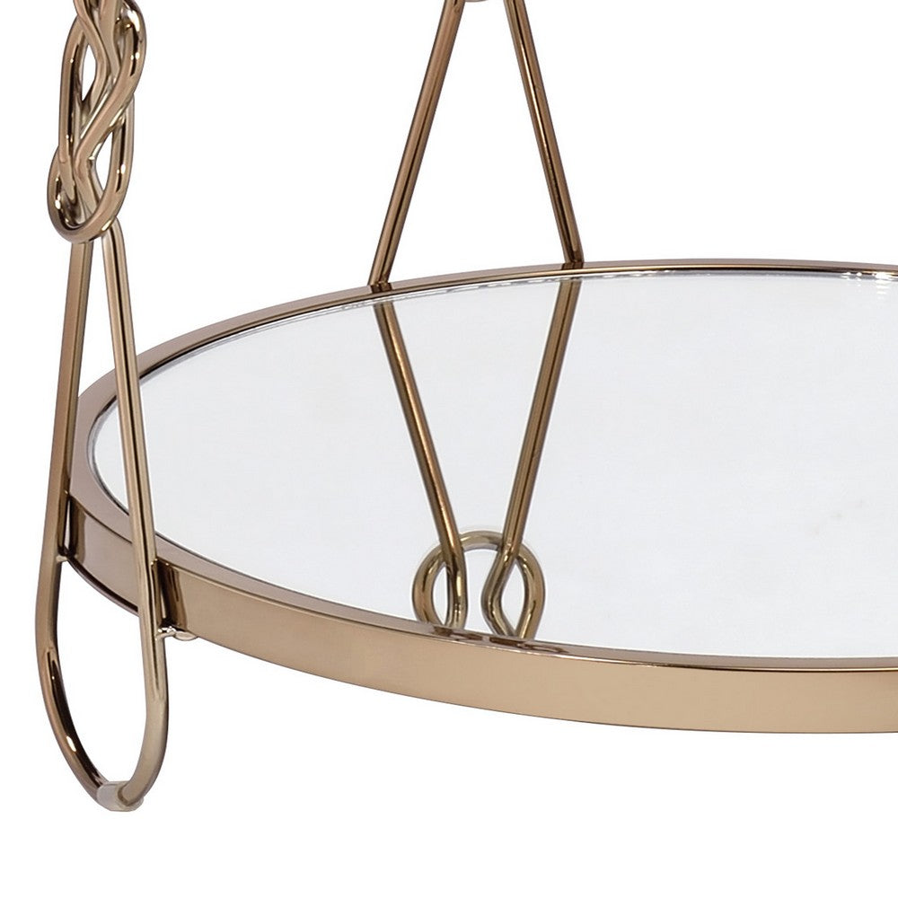 Metal End Table with Mirrored Top and 1 Bottom shelf, Gold and Clear - BM204504