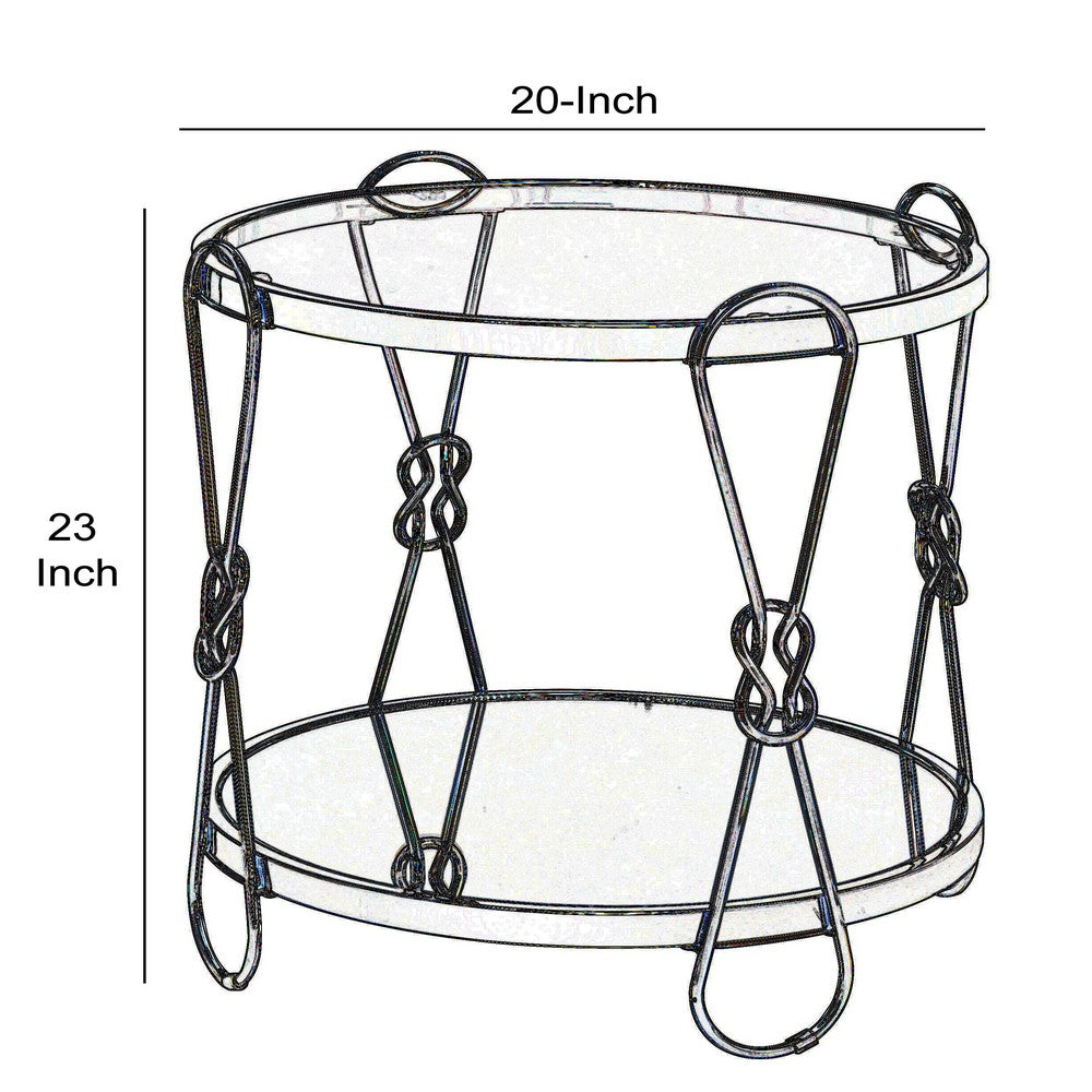 Metal End Table with Mirrored Top and 1 Bottom shelf, Gold and Clear - BM204504