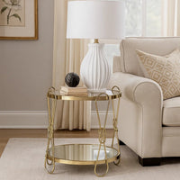 Metal End Table with Mirrored Top and 1 Bottom shelf, Gold and Clear - BM204504