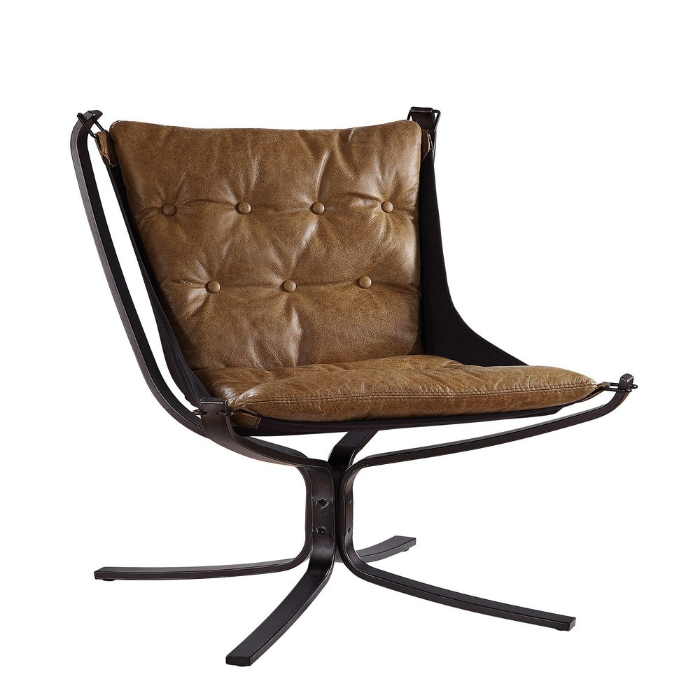 Faux Leather Upholstered Metal Frame Accent Chair with Star Base,Brown - BM204524