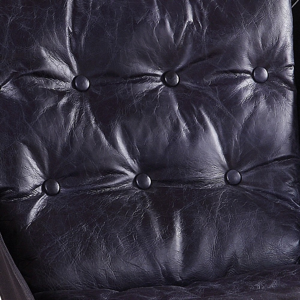 Star Base Metal Accent Chair with Faux Leather Seating, Blue and Brown - BM204525