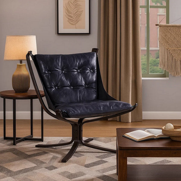 Star Base Metal Accent Chair with Faux Leather Seating, Blue and Brown - BM204525