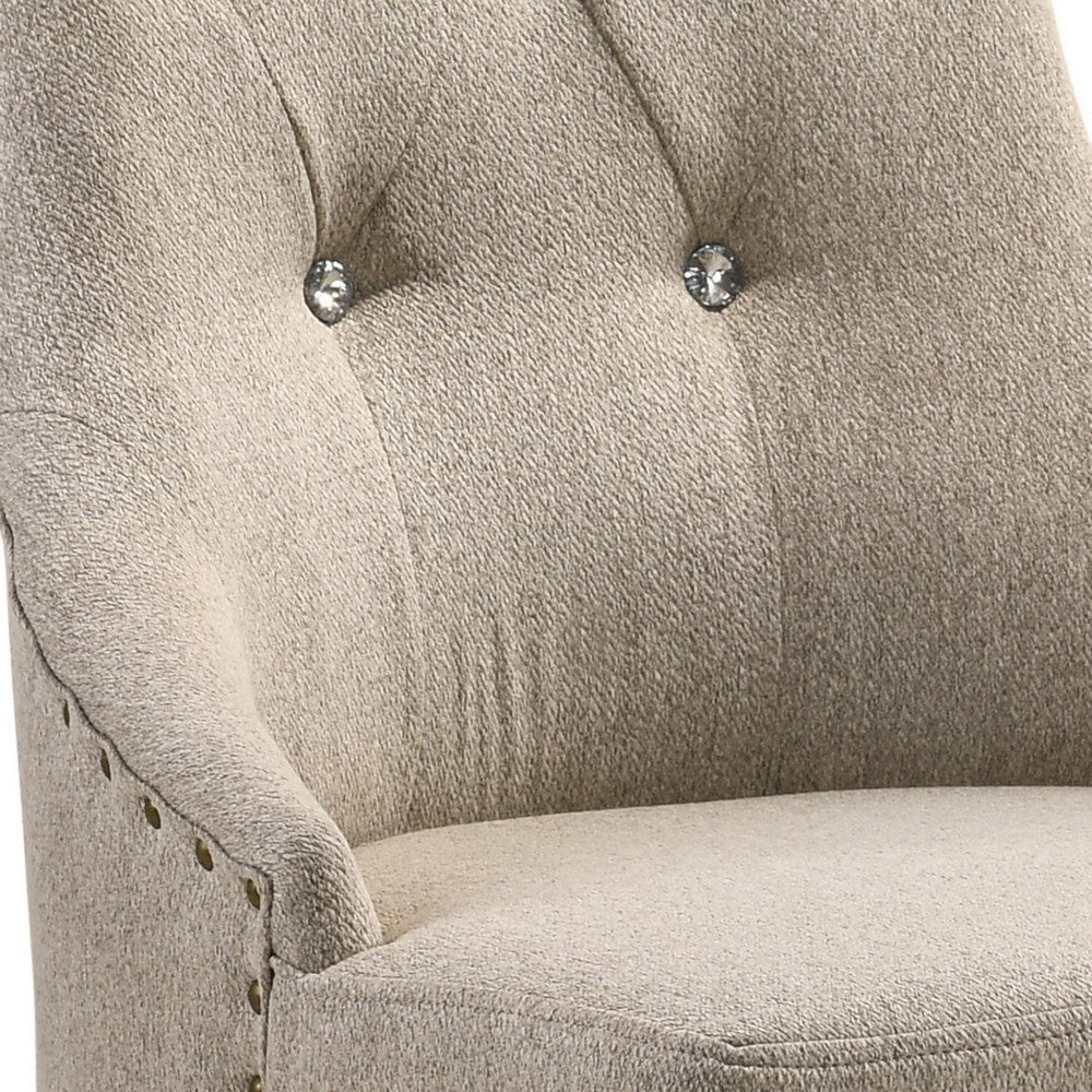 Wooden Chair with Fabric Upholstered Seating, Set of 2,Beige and Brown - BM204529