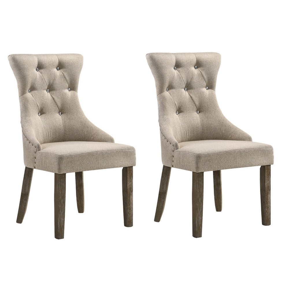Wooden Chair with Fabric Upholstered Seating, Set of 2,Beige and Brown - BM204529