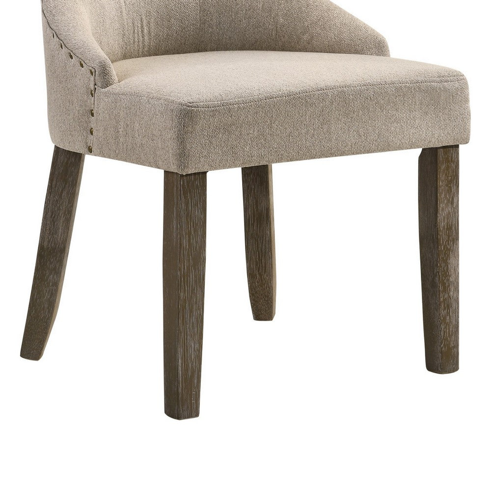 Wooden Chair with Fabric Upholstered Seating, Set of 2,Beige and Brown - BM204529