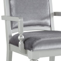 Crystal Inlaid Fabric Upholstered Wooden Arm Chair, Set of 2, Silver - BM204531