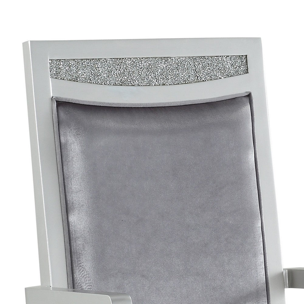 Crystal Inlaid Fabric Upholstered Wooden Arm Chair, Set of 2, Silver - BM204531