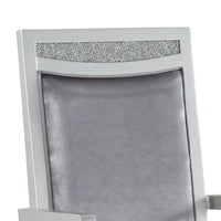 Crystal Inlaid Fabric Upholstered Wooden Arm Chair, Set of 2, Silver - BM204531
