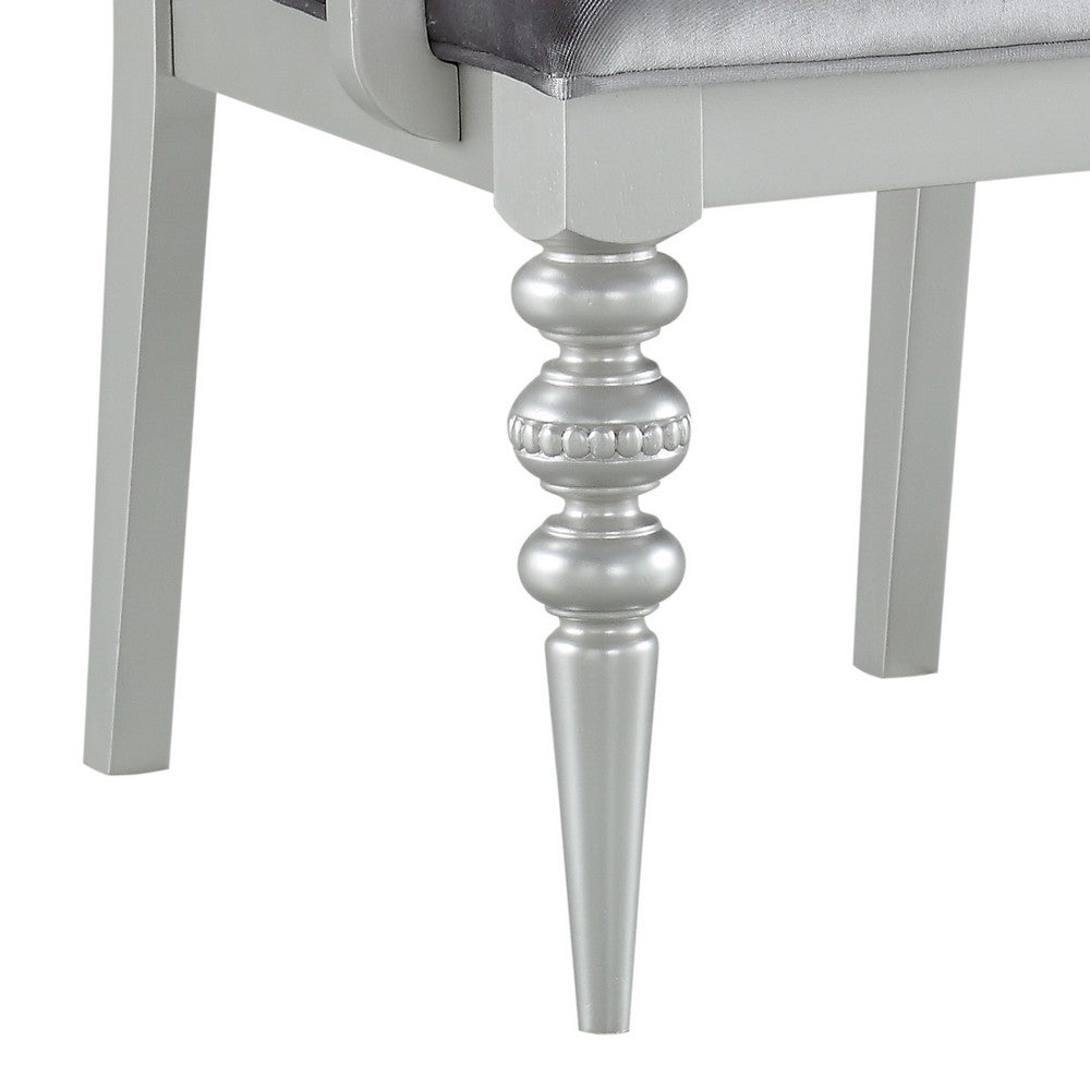 Crystal Inlaid Fabric Upholstered Wooden Arm Chair, Set of 2, Silver - BM204531