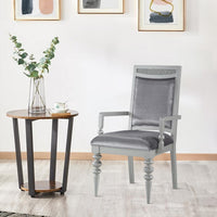 Crystal Inlaid Fabric Upholstered Wooden Arm Chair, Set of 2, Silver - BM204531