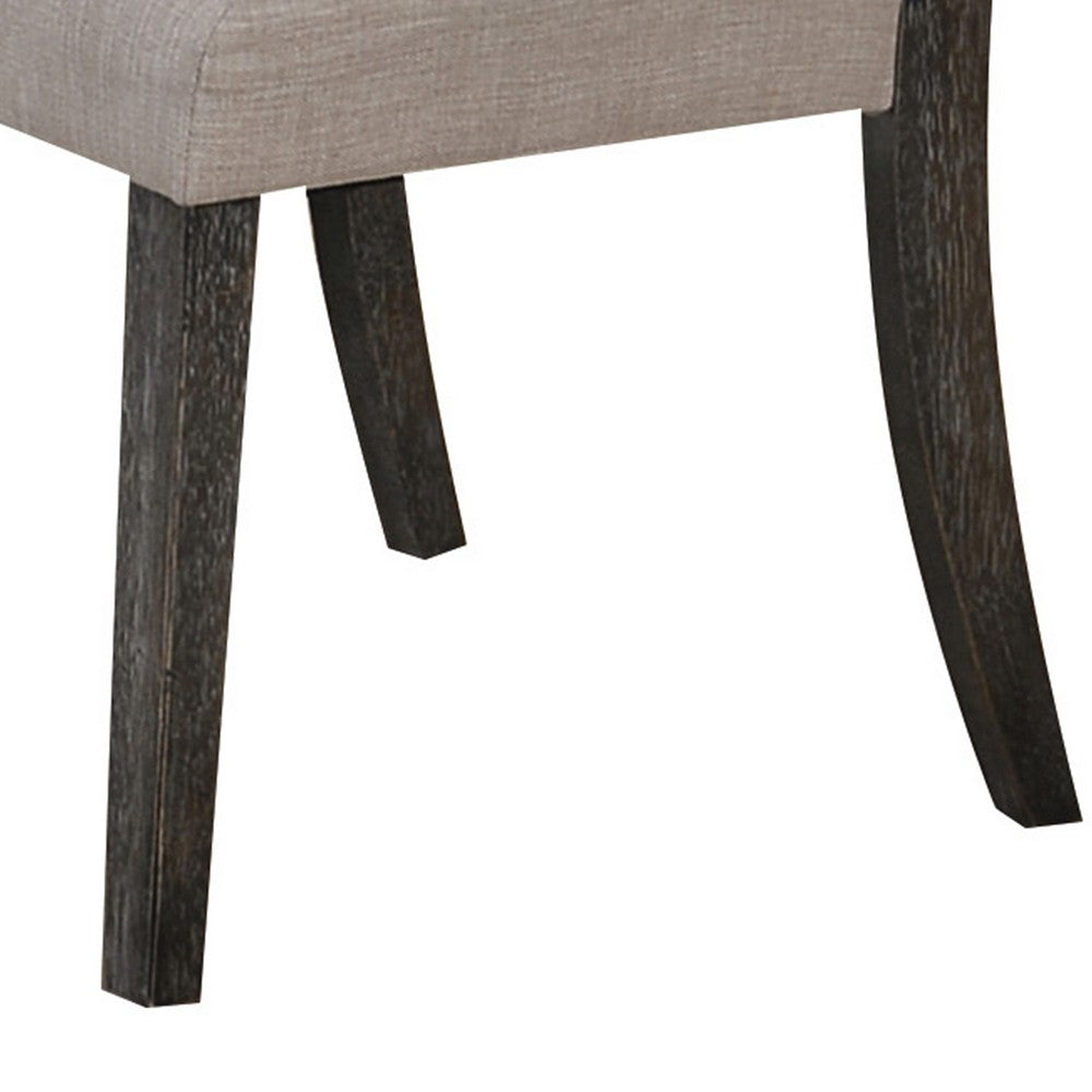 Wooden Side chair with Tufted Back, Set of 2, Brown and Gray - BM204535