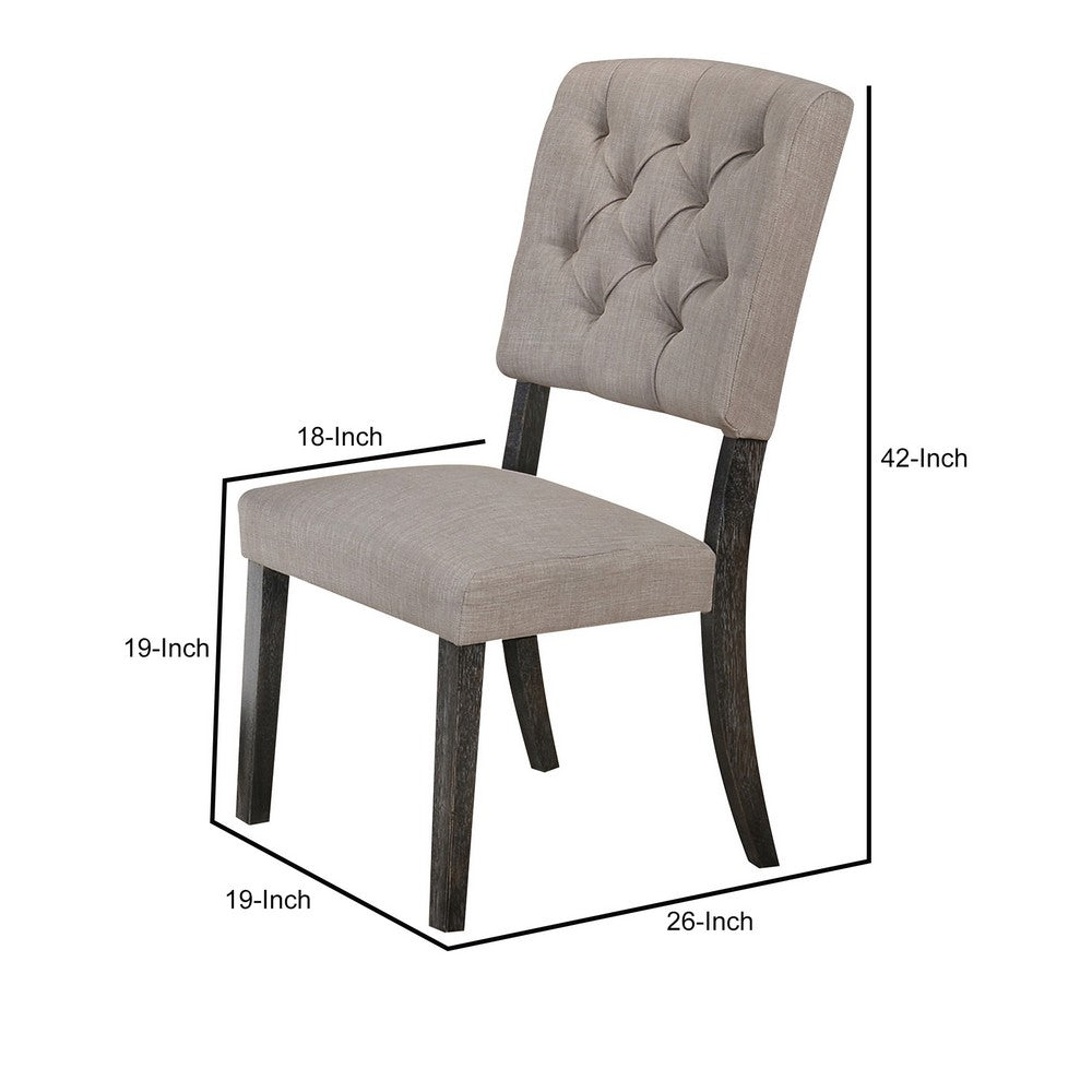 Wooden Side chair with Tufted Back, Set of 2, Brown and Gray - BM204535