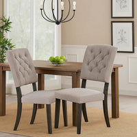 Wooden Side chair with Tufted Back, Set of 2, Brown and Gray - BM204535