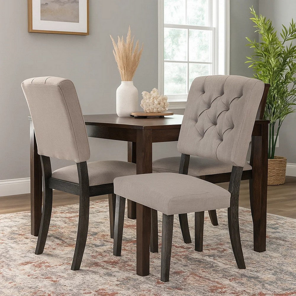Wooden Side chair with Tufted Back, Set of 2, Brown and Gray - BM204535