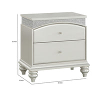 Modern Style 2 Drawer Wooden Nightstand with Rhinestone Inlays, Silver - BM204548