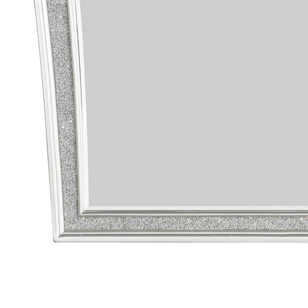 Modern Style Wooden Decorative Mirror with Rhinestone Inlays, Silver - BM204549