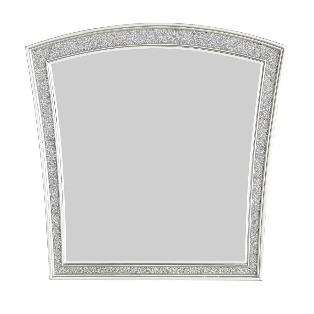 Modern Style Wooden Decorative Mirror with Rhinestone Inlays, Silver - BM204549