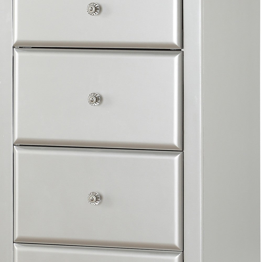 Modern Style 5 Drawer Wooden Chest with Flip Top Mirror, Silver - BM204552