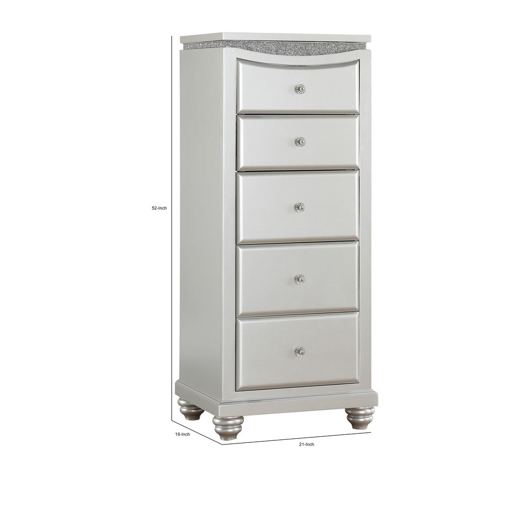 Modern Style 5 Drawer Wooden Chest with Flip Top Mirror, Silver - BM204552