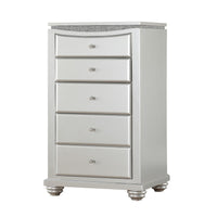 Modern Style 5 Drawer Wooden Chest with Flip Top Mirror, Silver - BM204552
