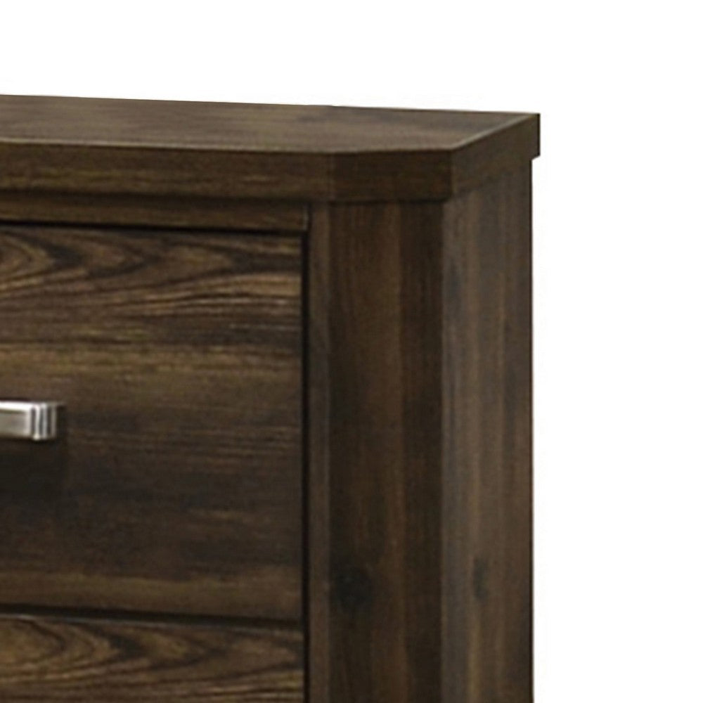 Transitional Style 2 Drawer Wooden Nightstand with Plinth Base, Brown - BM204557