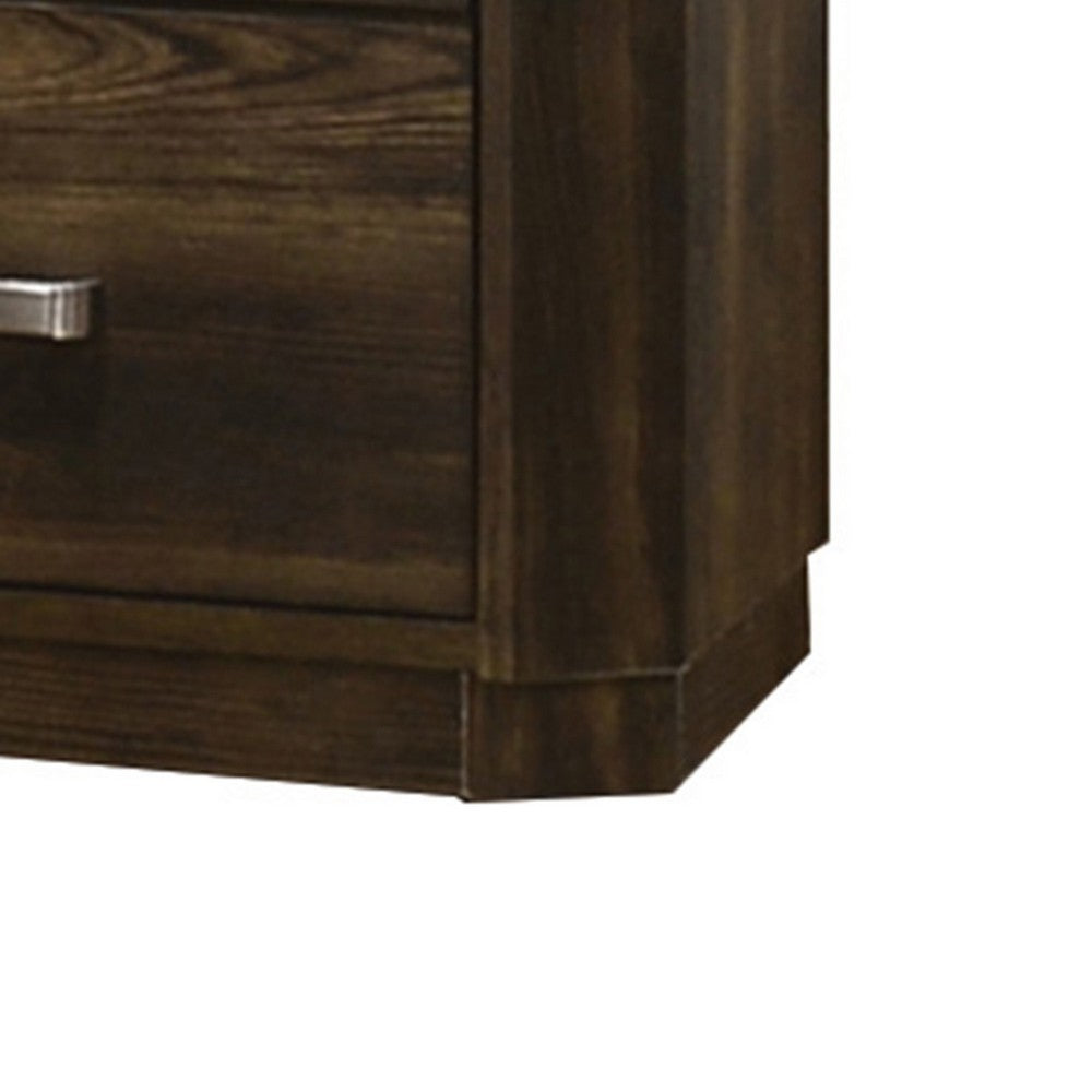 Transitional Style 2 Drawer Wooden Nightstand with Plinth Base, Brown - BM204557