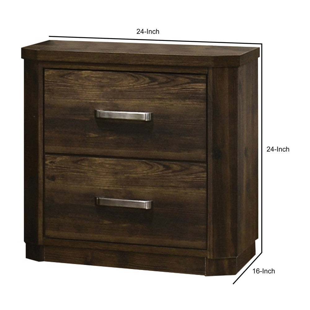 Transitional Style 2 Drawer Wooden Nightstand with Plinth Base, Brown - BM204557
