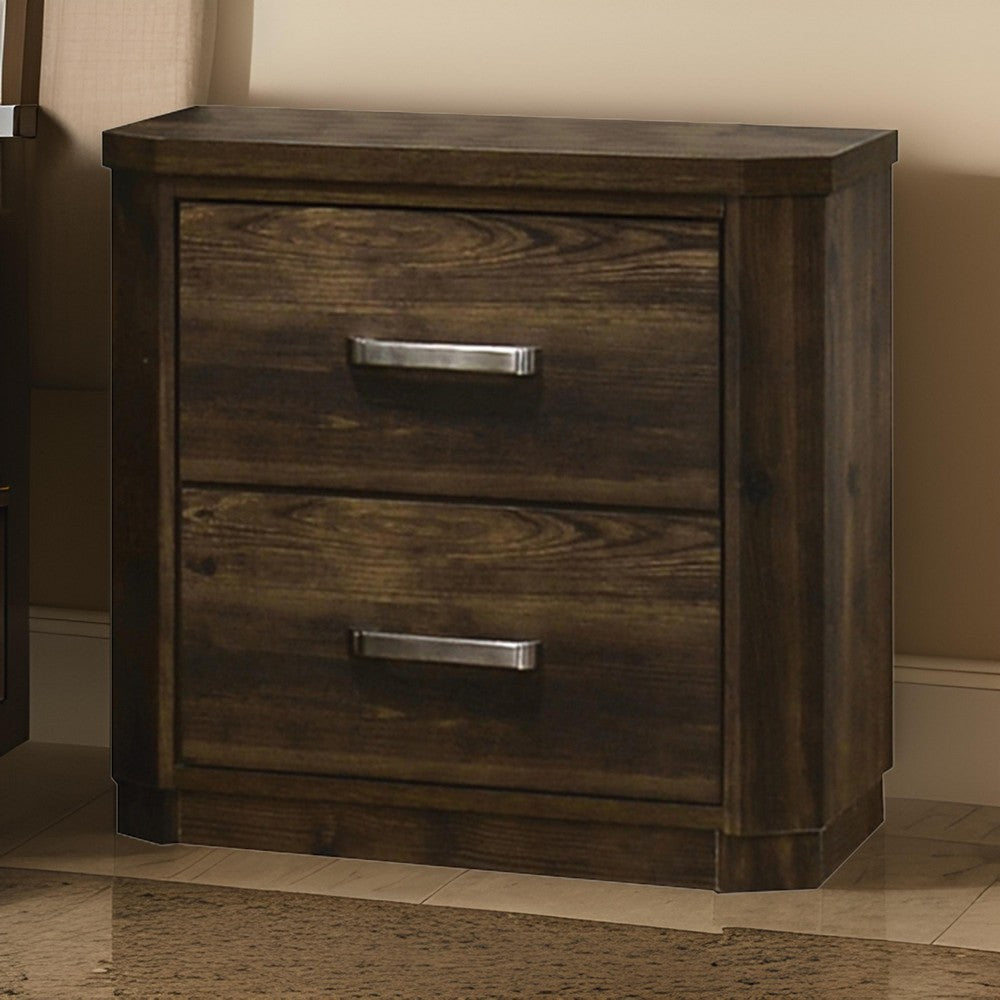 Transitional Style 2 Drawer Wooden Nightstand with Plinth Base, Brown - BM204557