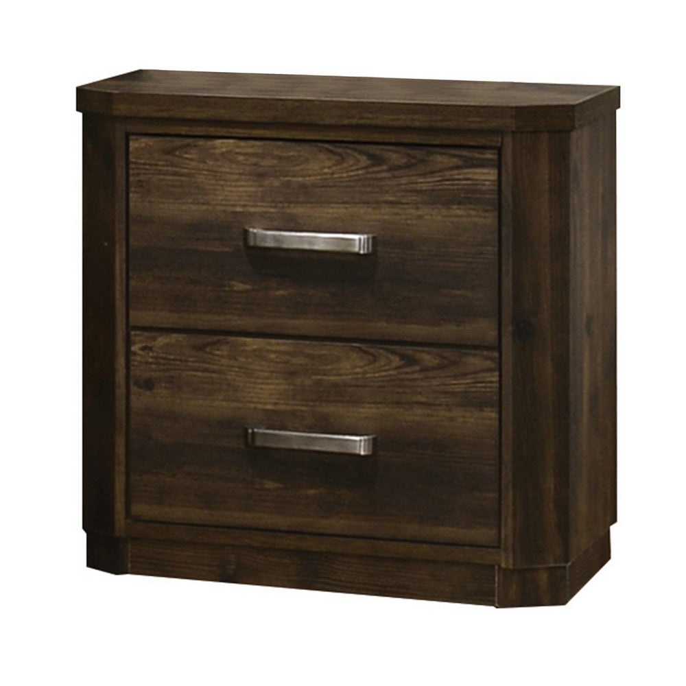 Transitional Style 2 Drawer Wooden Nightstand with Plinth Base, Brown - BM204557