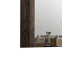 Transitional Style Wooden Decorative Mirror with Grooved Panels, Brown - BM204558