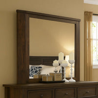 Transitional Style Wooden Decorative Mirror with Grooved Panels, Brown - BM204558
