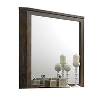 Transitional Style Wooden Decorative Mirror with Grooved Panels, Brown - BM204558
