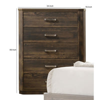Transitional Style 5 Drawer Wooden Chest with Plinth Base, Brown - BM204560