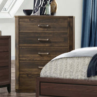 Transitional Style 5 Drawer Wooden Chest with Plinth Base, Brown - BM204560