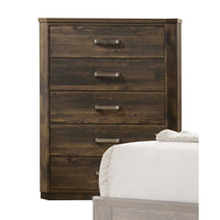 Transitional Style 5 Drawer Wooden Chest with Plinth Base, Brown - BM204560