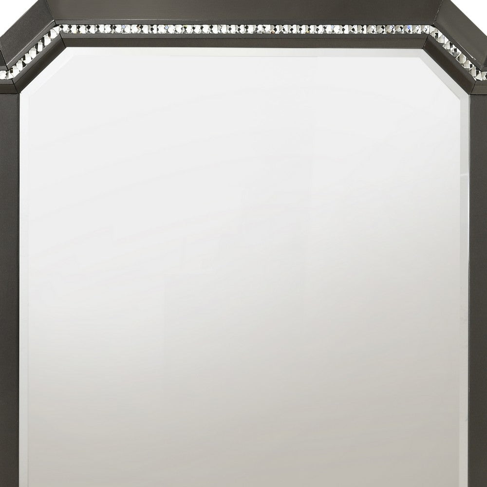Contemporary Style Wooden Decorative Mirror with LED Lights, Gray - BM204568