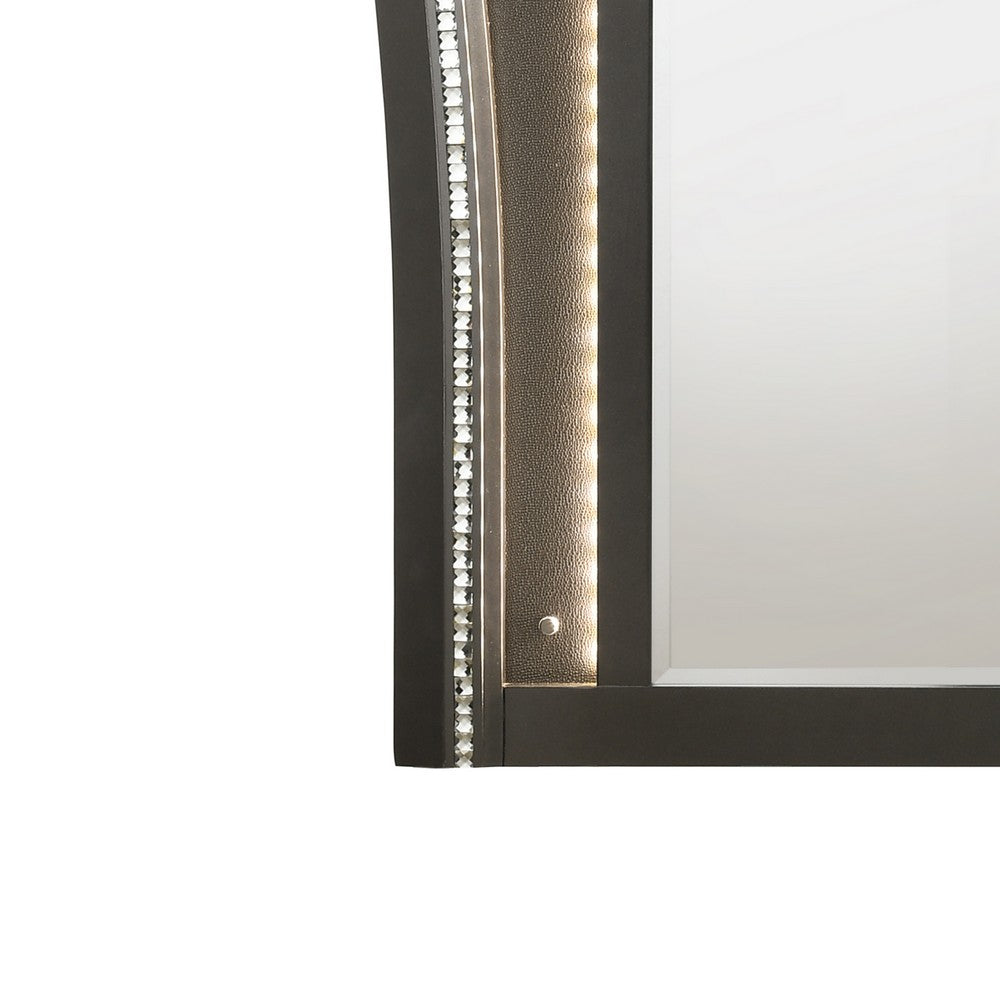 Contemporary Style Wooden Decorative Mirror with LED Lights, Gray - BM204568