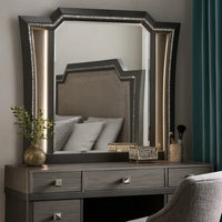 Contemporary Style Wooden Decorative Mirror with LED Lights, Gray - BM204568