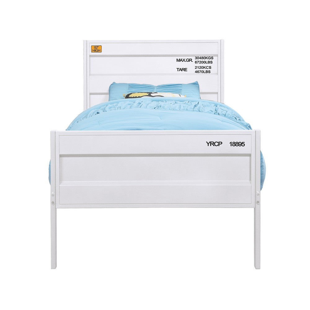 Industrial Style Metal Twin Size Bed with Straight Leg Support, White - BM204604