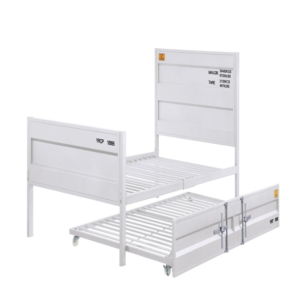 Industrial Style Metal Twin Size Bed with Straight Leg Support, White - BM204604