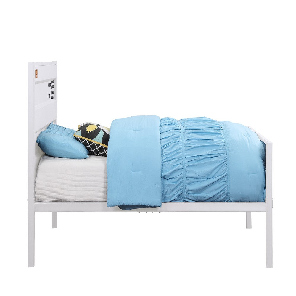 Industrial Style Metal Twin Size Bed with Straight Leg Support, White - BM204604