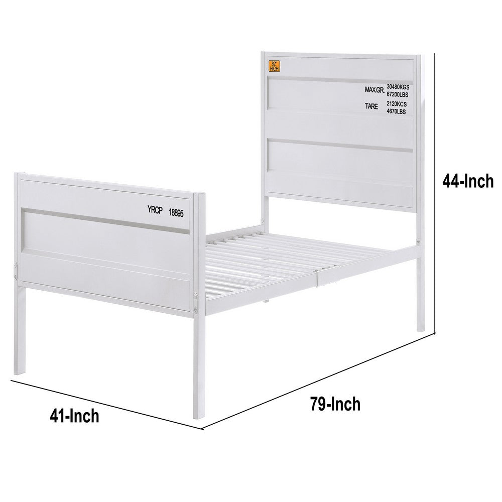 Industrial Style Metal Twin Size Bed with Straight Leg Support, White - BM204604