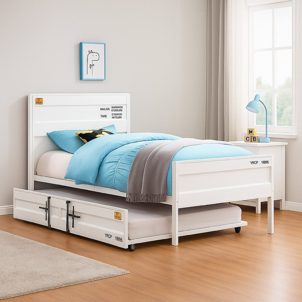 Industrial Style Metal Twin Size Bed with Straight Leg Support, White - BM204604