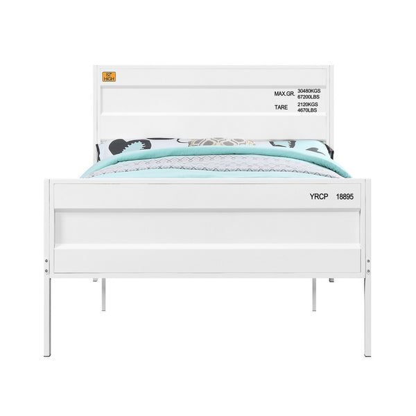 Industrial Style Metal Full Size Bed with Straight Leg Support, White - BM204605