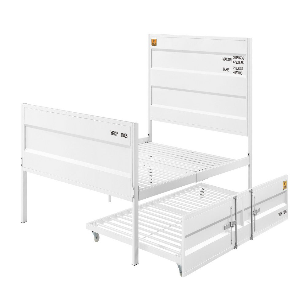 Industrial Style Metal Full Size Bed with Straight Leg Support, White - BM204605